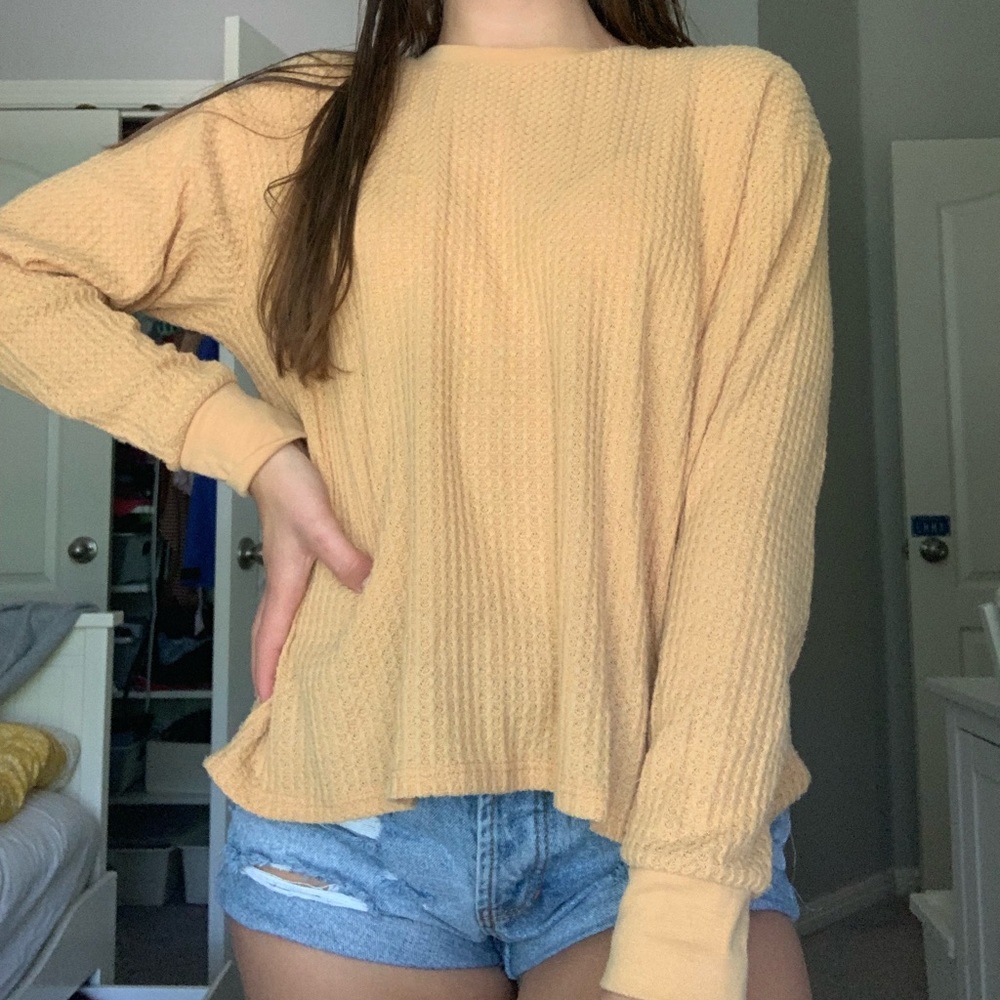 yellow waffle knit sweater
